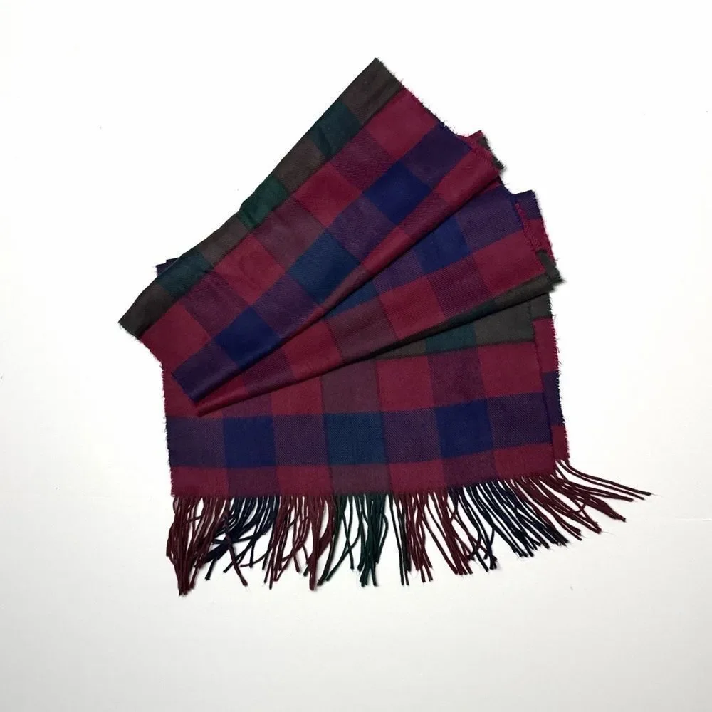 Christian Dior Cashmaire Scarf 100% Acrylic Made in Italy Plaid Fringe Vtg 80s